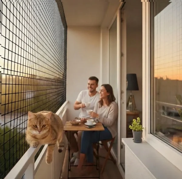 Kattennet zwart RVS kern - 4 cm maas bijtbestendig  in standaard maten