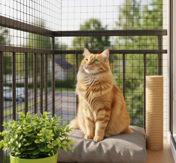 Kattennet 4.5cm maas met randkoord zwaar in standaard maten